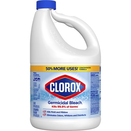 Clorox Germicidal Bleach, Splash-Less Jug, 1 gal, Concentrated Formula, Clear, 3 Pack CLO32429CT